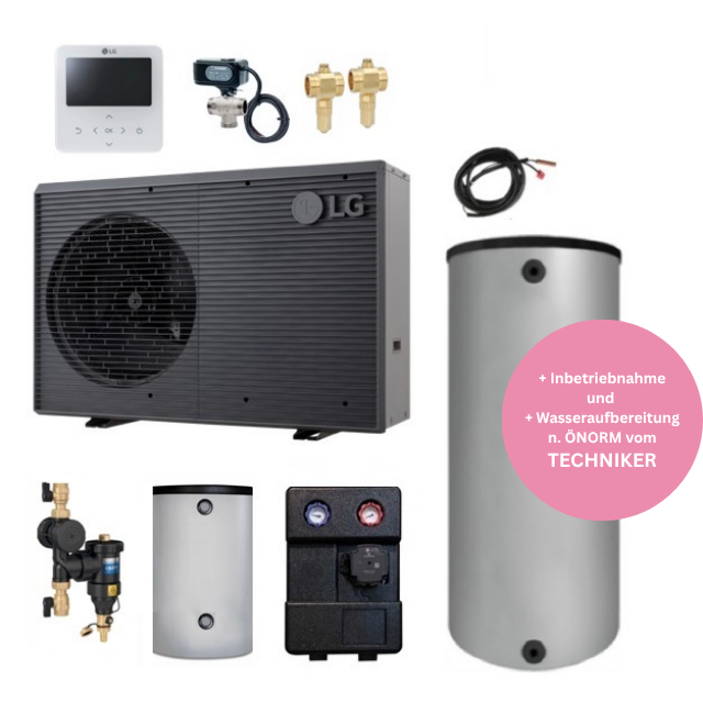LG Wärmepumpenpaket Monoblock 7 kW R32 mit Warmwasserbereitung u. Pufferspeicher